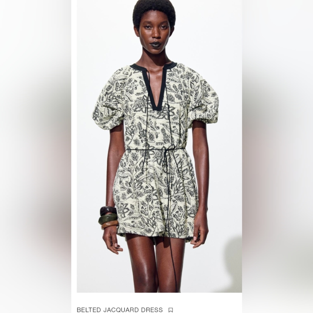 Zara Black and Cream Patterned Dress